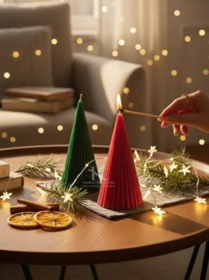 Christmas_Ribbed Stripped Cone Pillar candles