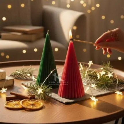 Christmas_Ribbed Stripped Cone Pillar candles