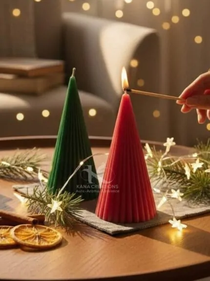 Christmas_Ribbed Stripped Cone Pillar candles