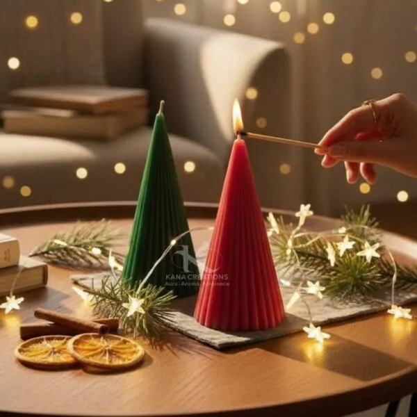 Christmas_Ribbed Stripped Cone Pillar candles