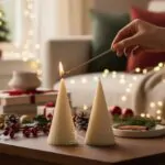 White Christmas stripped cone soy candle_kanacreations