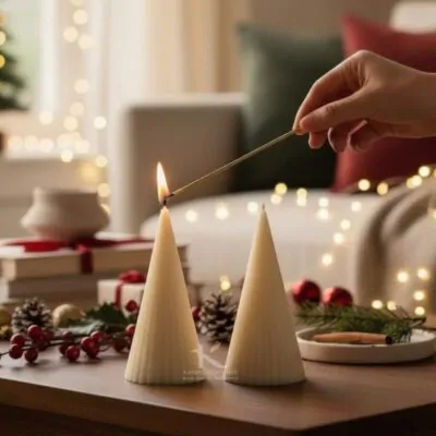 White Christmas stripped cone soy candle_kanacreations