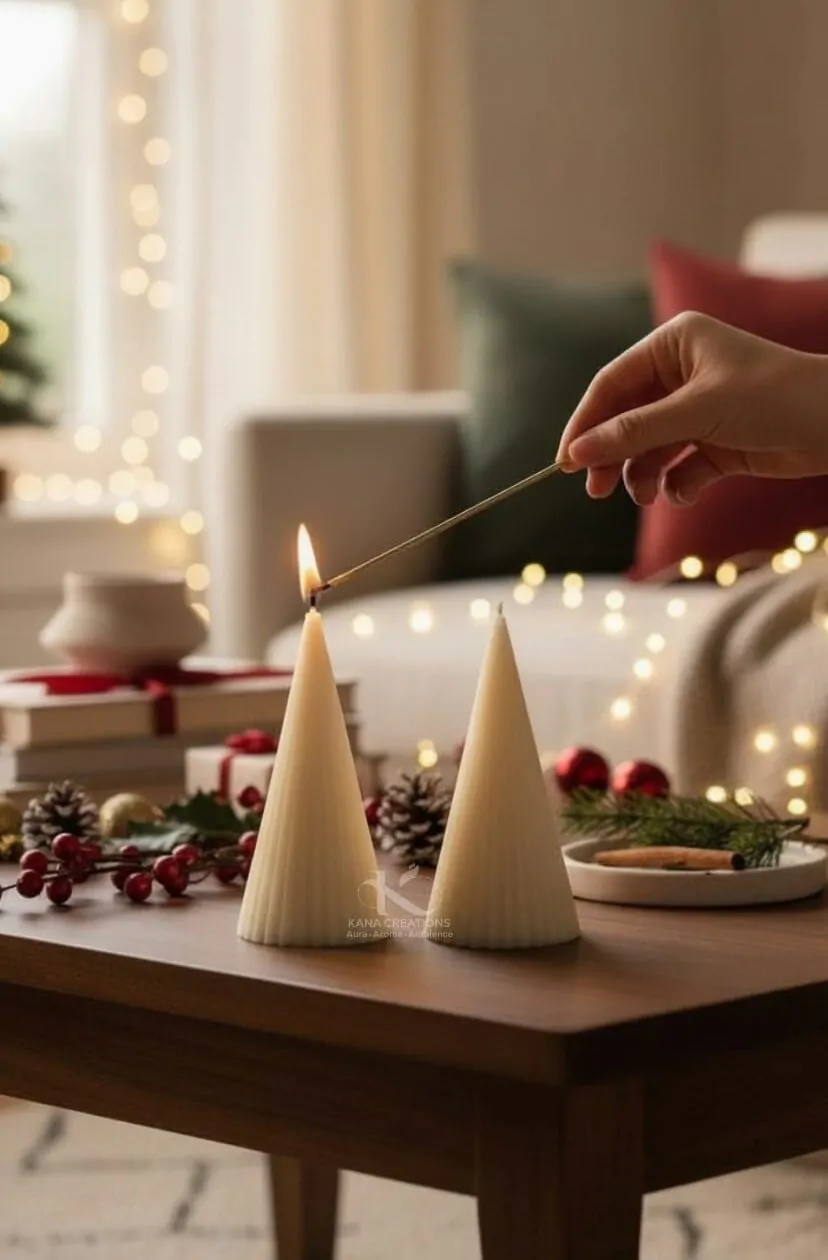 White Christmas stripped cone soy candle_kanacreations White Christmas stripped cone soy candle_kanacreations