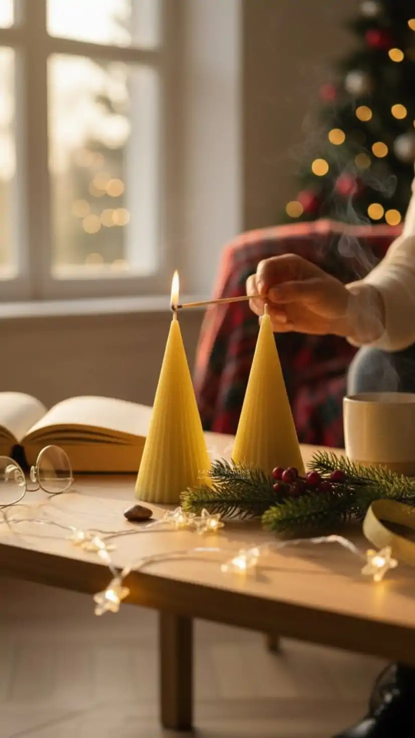 Yellow Christmas stripped cone soy candle_kanacreations