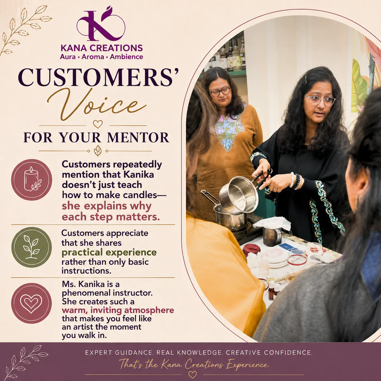 what customer say about mentor candle making workshop kana creations