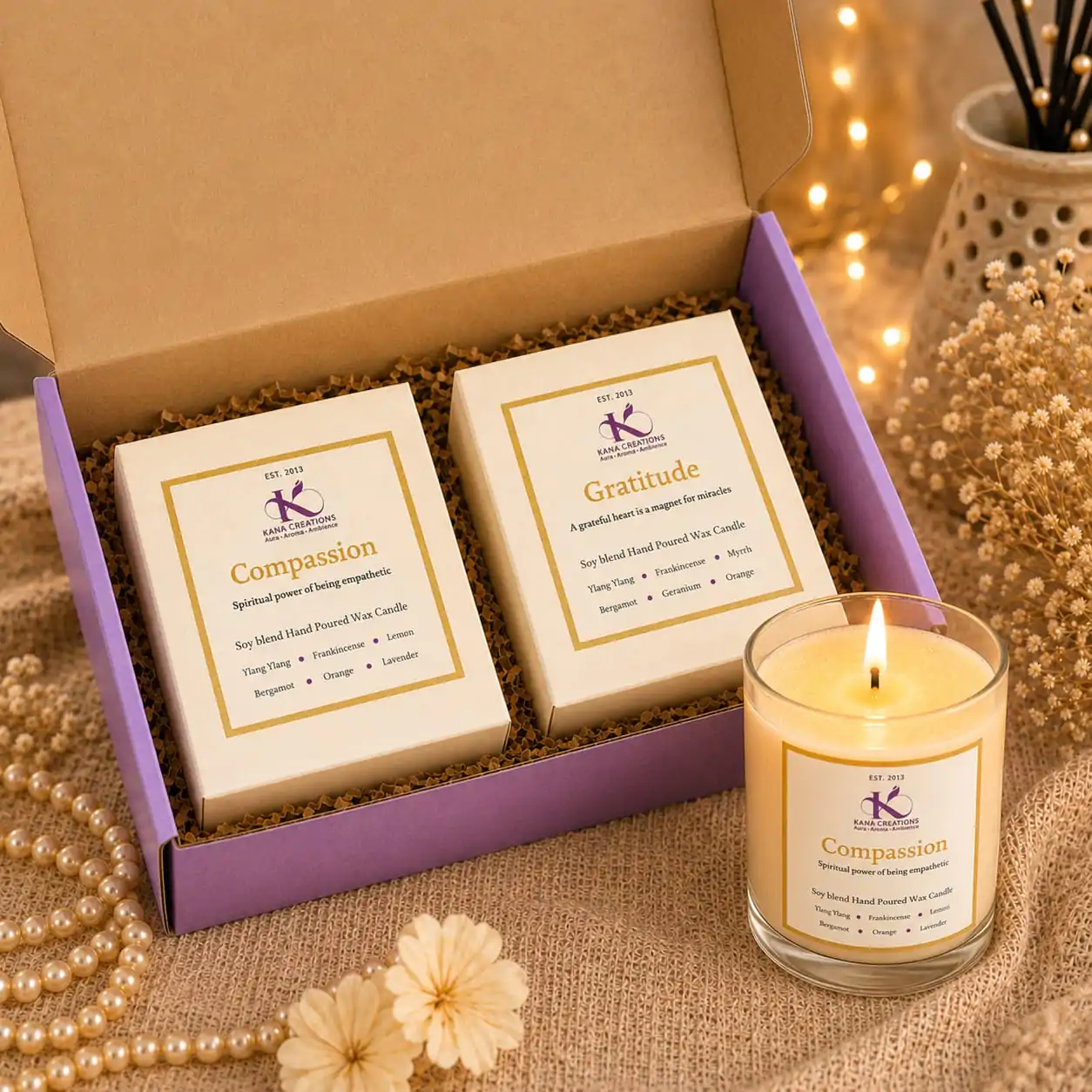 Gratitude and Compassion Intention Healing Candles Premium Gift Box | Kana Creations
