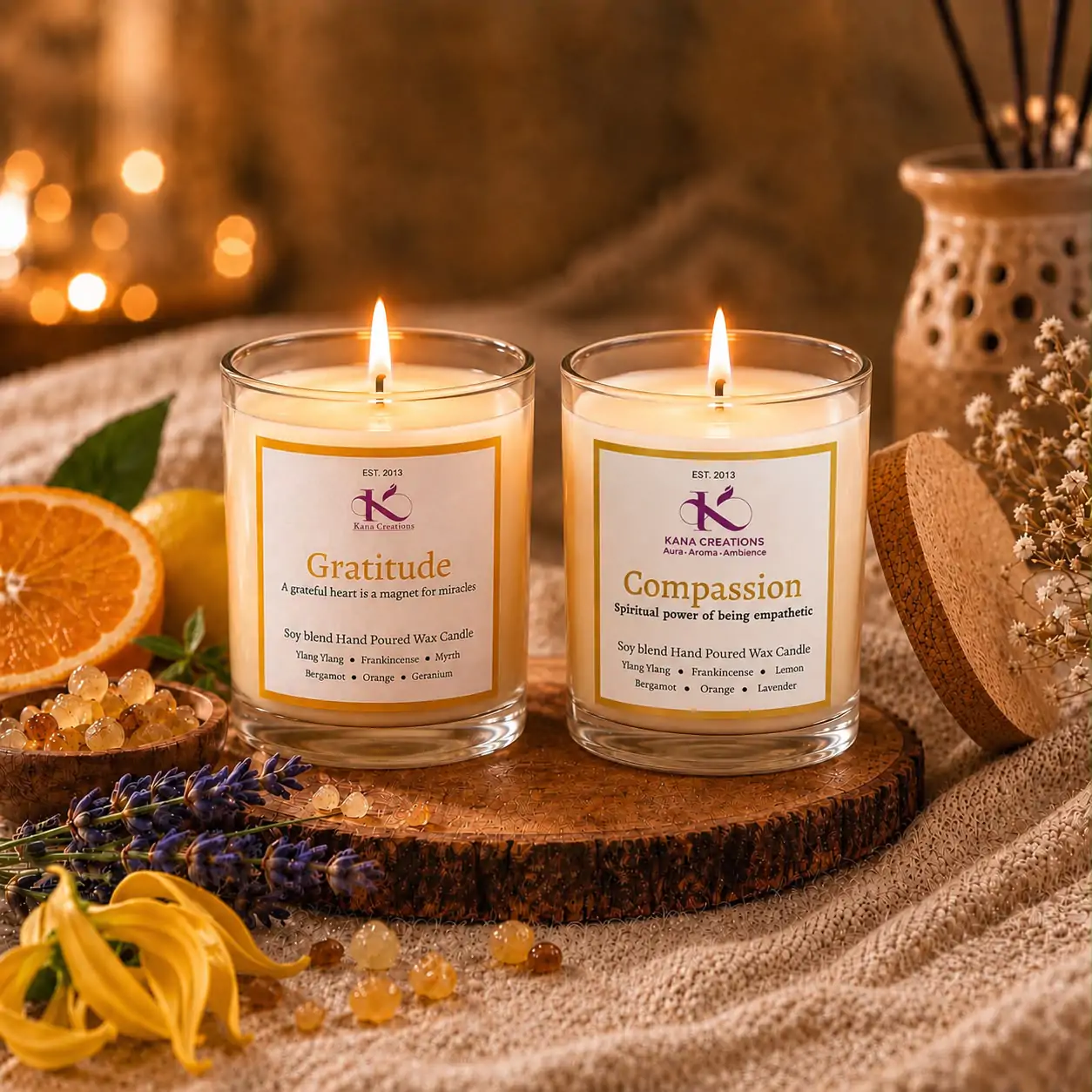 Gratitude and Compassion Intention Healing Candles Premium Gift Box | Kana Creations