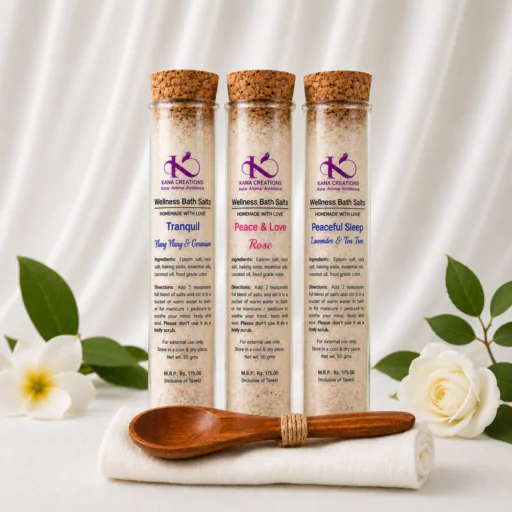 Serene love - Rose, Ylang yLang, Geranium, Lavender and tea tree wellness bath salts Kana Creations